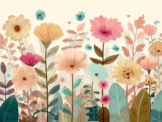 Pastel Floral Meadow: Soft Watercolor Illustration