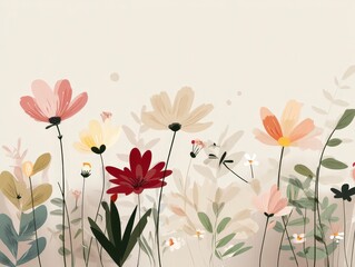 Delicate Floral Meadow Illustration on Cream Background