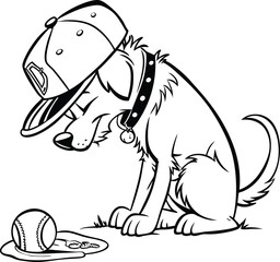 Cartoon Dog Wearing a Baseball Cap Near Melted Ice Cream