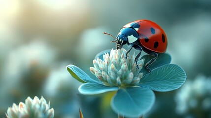 Ladybug on a flower with blurred background in a natural setting.