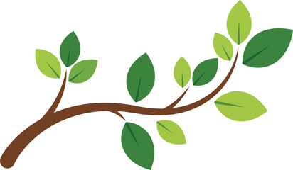 Branch with green leaves vector illustration showing nature and plant growth concept in flat style 