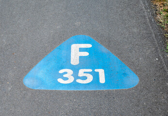 Sign of the F 351 fast cycling track in Langemark - Poelkapellen, Ieper,  West Flanders, Belgium