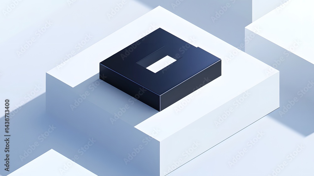 Aufkleber abstract 3d render of a dark square with a rectangular cutout, resting on a white geometric platform