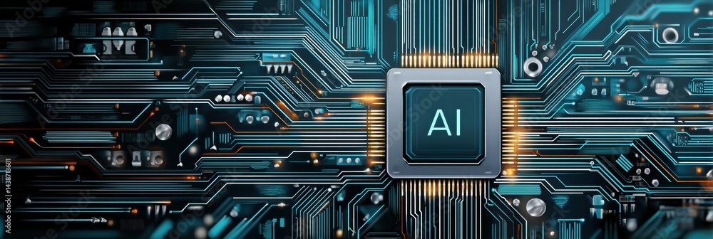 Aufkleber stylized microchip with ai label set against a minimal tech background showcasing advancements in ar