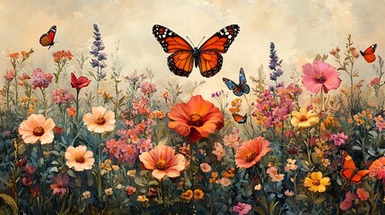 Butterflies resting on soft floral high resolution wallpaper