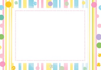 Pastel colored, striped, dotted border frame with confetti