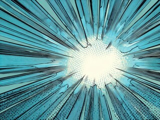 Comic Book Style Blue Burst with Halftone Effect