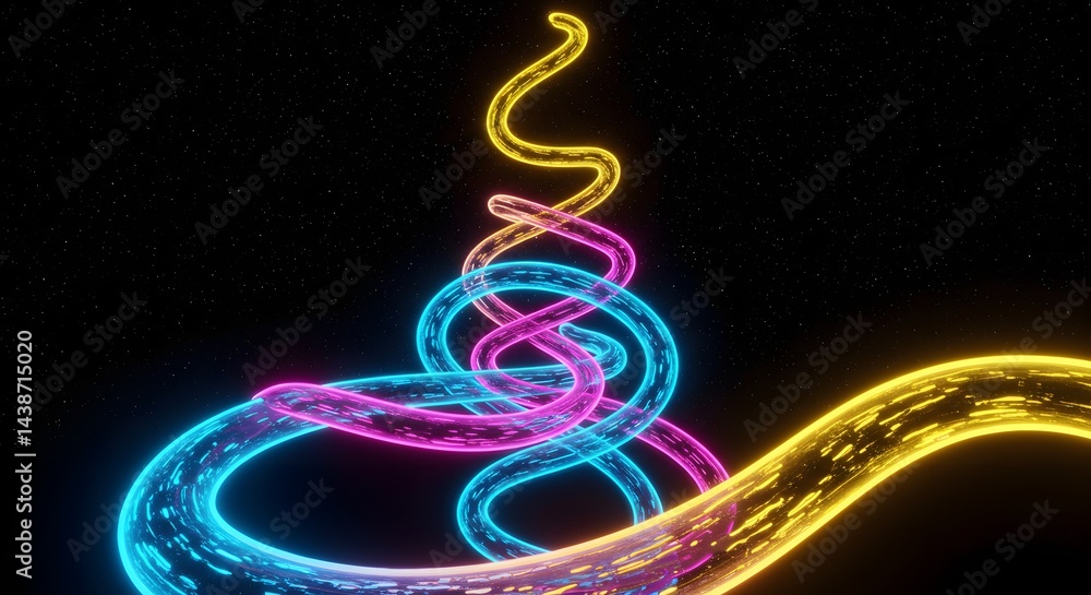 Poster a vibrant display of swirling neon lights against a dark starry background creating a dynamic visual