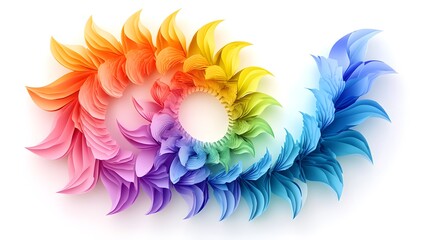 Vibrant rainbow colored paper flowers arranged in a spiral.  A colorful, abstract design perfect for backgrounds, greeting cards, or website decoration.