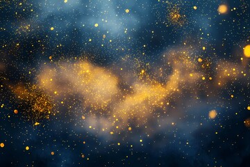 Enchanting cosmic dust golden sparks dark blue nebula ethereal glow celestial shimmer magical night sky starry expanse