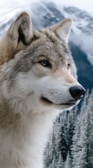 Fototapeta premium Gray wolf in snowy mountains