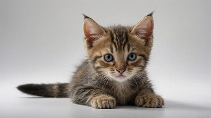 Obraz premium Photorealistic image of a kitten by pastel food tag on white background