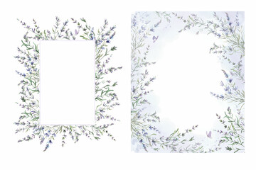 Set of watercolor backgrounds featuring Provence lavender. Hand-painted illustration.