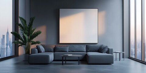 Modern Apartment Living Room with City View Mockup