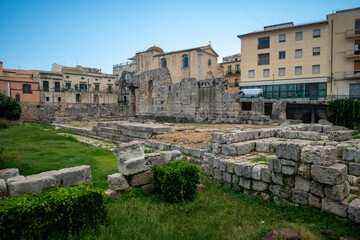 Streets in the old town of Syracuse in Sicily, Italy in a beautiful summer day. Travel and sightseeing journey concept.