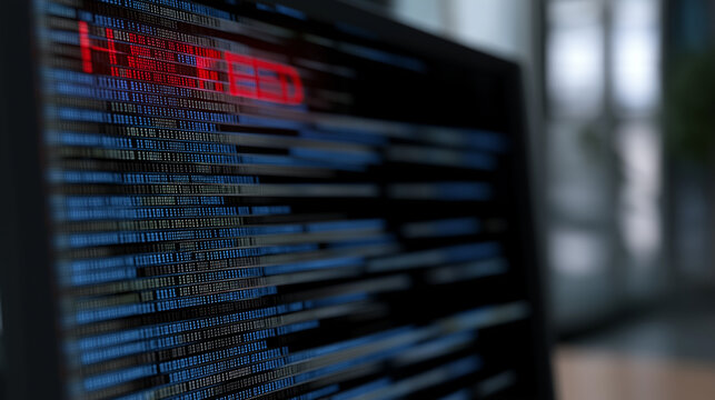 Cybersecurity Alert: Hacked System Notification with Glitch Effect