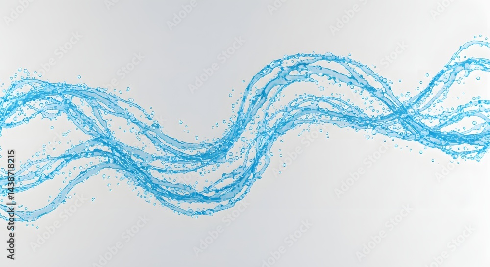 Aufkleber a wavy pattern of flowing blue water with droplets on a light background in a digital rendering