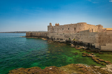 Castello Maniace, Syracusa, Sicily, Italy. Travel and sightseeing journey concept