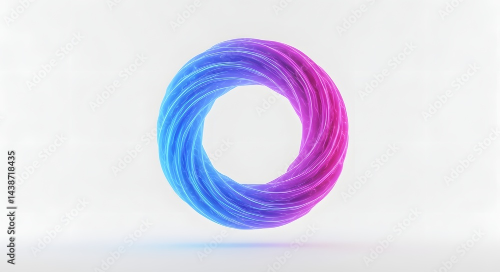 Poster a twisted torus with a blue to pink gradient on a white background in a studio lighting setup