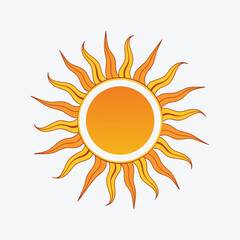 Stylized Yellow Sun Icon Illustration Isolated On White Background.