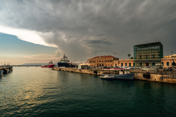 Syracusa Bay, Sicily, Italy. Travel and sightseeing journey concept