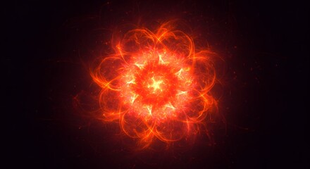 Obraz premium A vibrant orange and red fractal design with a central starburst on a dark background, glowing brightly