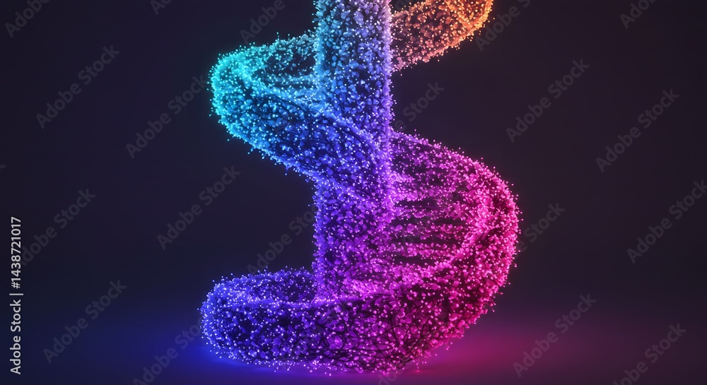 Poster abstract helix structure formed from colorful particles against a dark background image scene