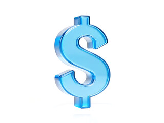 Glossy Blue 3D Dollar Sign — Transparent Currency Symbol, Financial Icon, Minimalist Digital Design