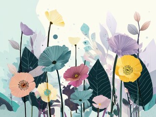 Pastel Floral Arrangement - Abstract Botanical Illustration