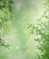 Abstract swirling pastel colors, fresh green accents, blurred springtime bokeh, whimsical, spring