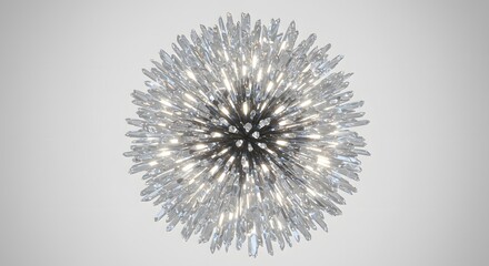 Obraz premium A close up of a silver crystal sphere with light shining through on a white background studio shot
