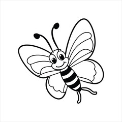 Cute Butterfly Cartoon Design Line Art for Kids