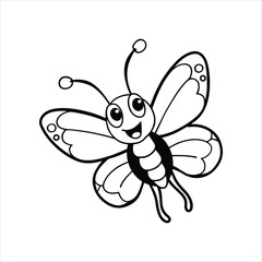 Funny Butterfly Cartoon Vector Line Art Illustration