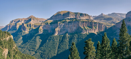 Panoramic of Ordesa y Monte Perdido National Park, Huesca, Aragon, Spain, Europe