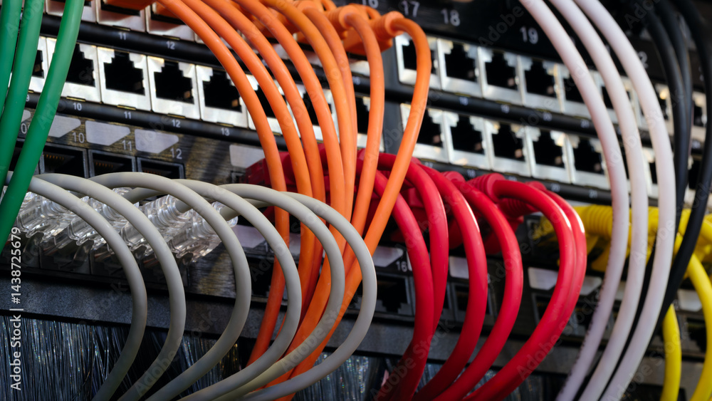 Aufkleber a row of cables with different colors and numbers. the cables are connected to a black box. internet