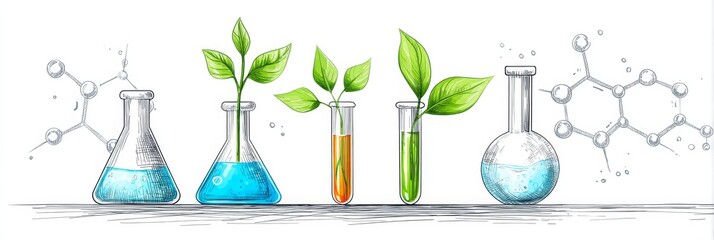 Sketching Plant-Based Medicine: A Futuristic Concept - Future of healthcare, plant extracts, scientific research, natural remedies, sustainable solutions