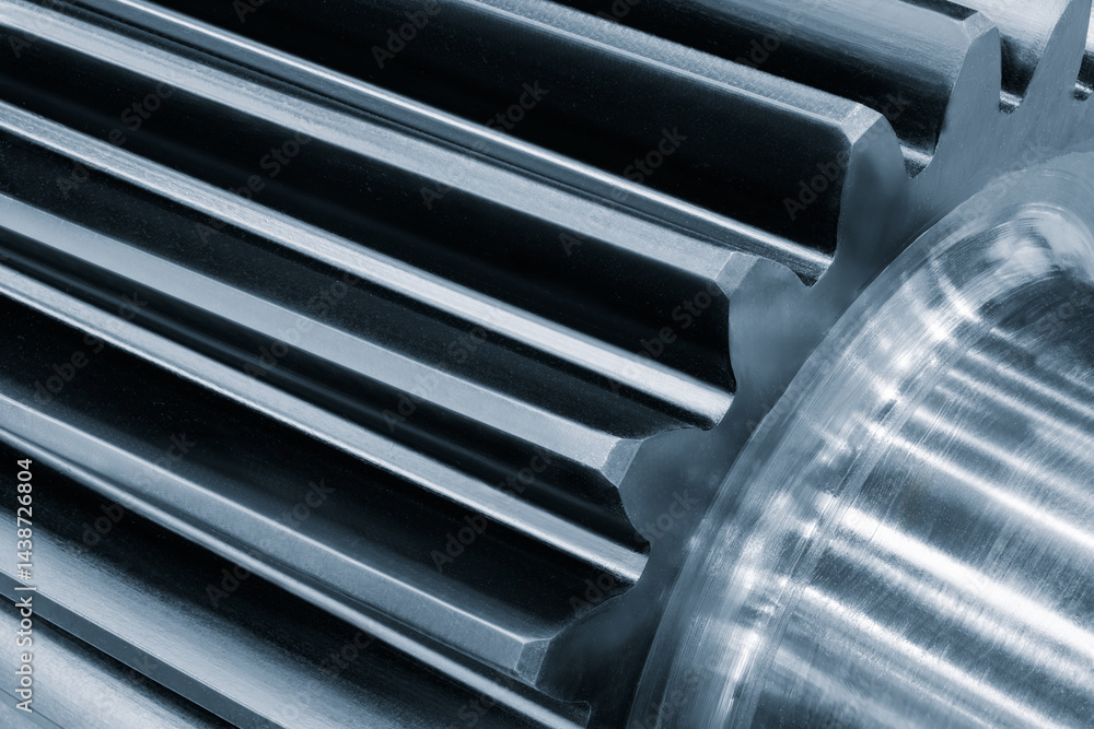 Poster a close up of a gear with a lot of detail. the gear is made of metal and has a shiny, reflective sur