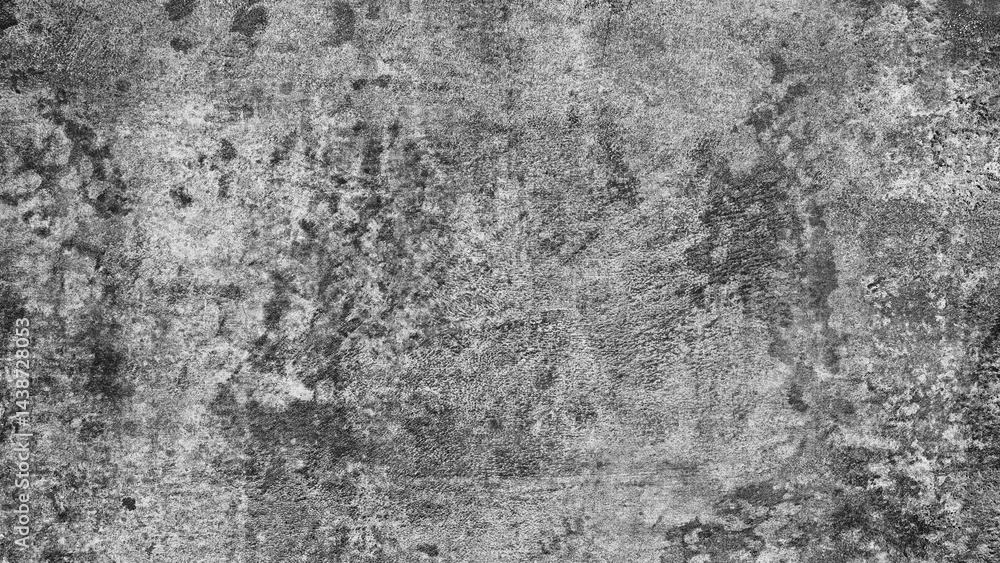 Poster Gray wall with many cracks holes scratches and marks. wall is made of concrete and has a rough texture as an abstract texture background for template pages and banners.