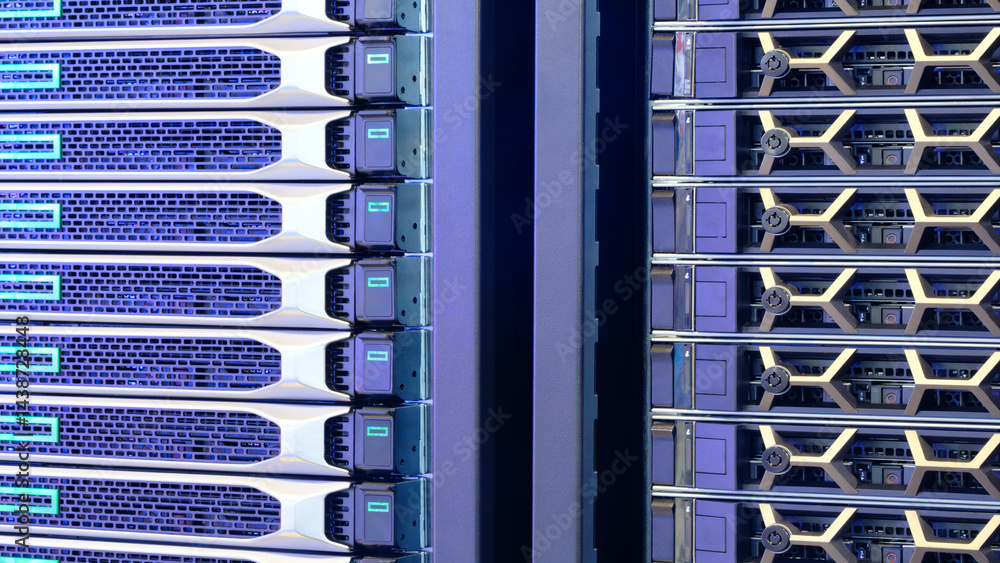 Poster vertical racks modern data internet servers storage of big data.