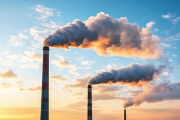 Industrial Smoke Pollution at Sunrise