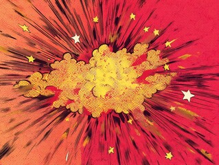 Cartoon Explosion with Stars on Red Gradient Background