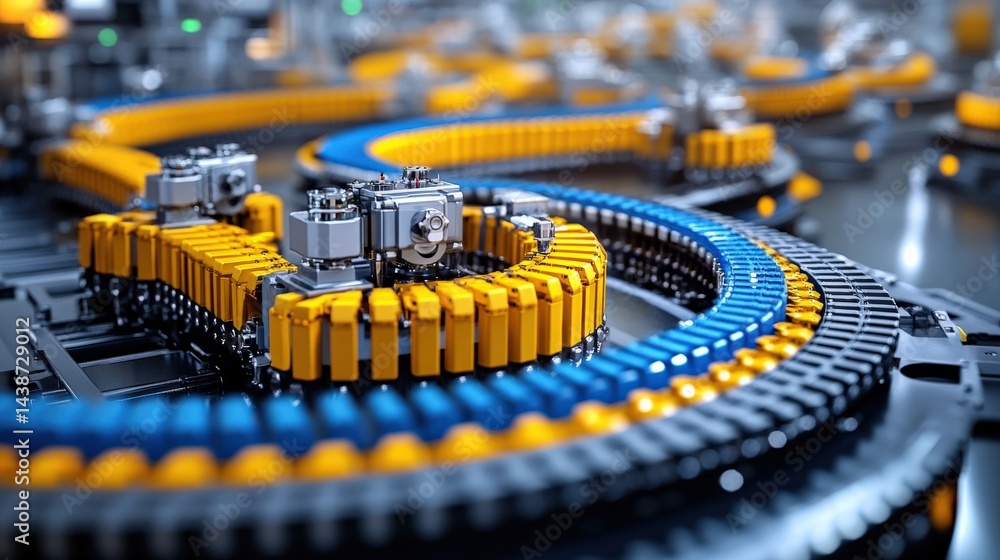 Poster advanced conveyor system in a modern factory, showcasing efficiency in product movement
