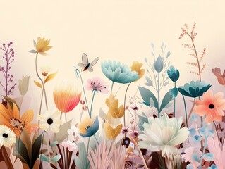 Dreamy Floral Meadow: Soft Pastel Watercolor Painting