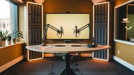 interior of a modern podcast office.