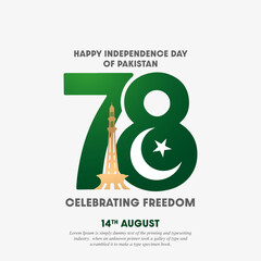 78th year of Pakistan's Independence Day, 14 August vector illustration.
