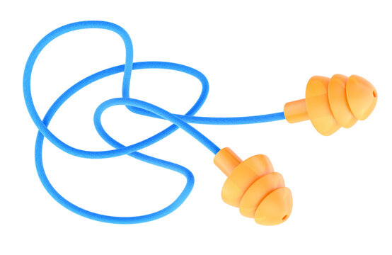 Orange Earplugs for Sleep Soft Silicone Reusable with cord, 3D rendering isolated on transparent background