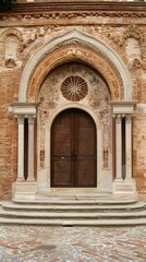Fototapeta premium Ancient Italian Brick Church Doorway Arch Entrance
