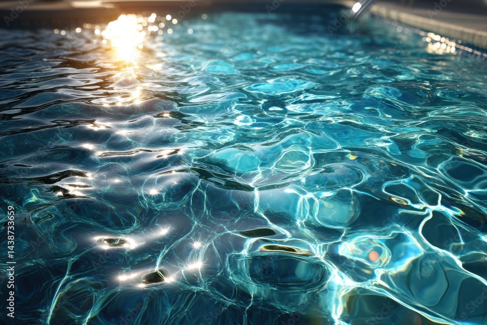 Poster sunlight shimmering on the water surface of a swimming pool, creating vibrant patterns and reflectio
