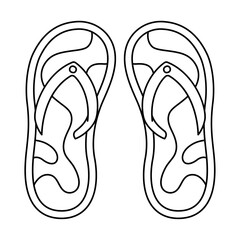 Coloring page with Flip flops  in black and white. Kawaii footwear design perfect for summer, beach, and vacation themes. Casual sandals icon, clean and minimalist for adultst, kids and toddlers.