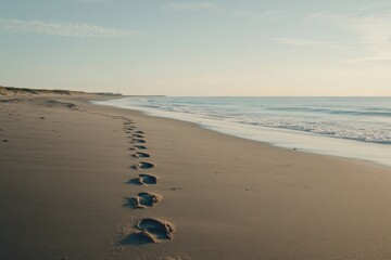 Footprints in the Sand Leading to the Ocean
